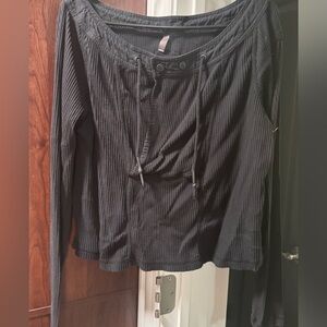FP Movement by Free People Black Ribbed Blouse